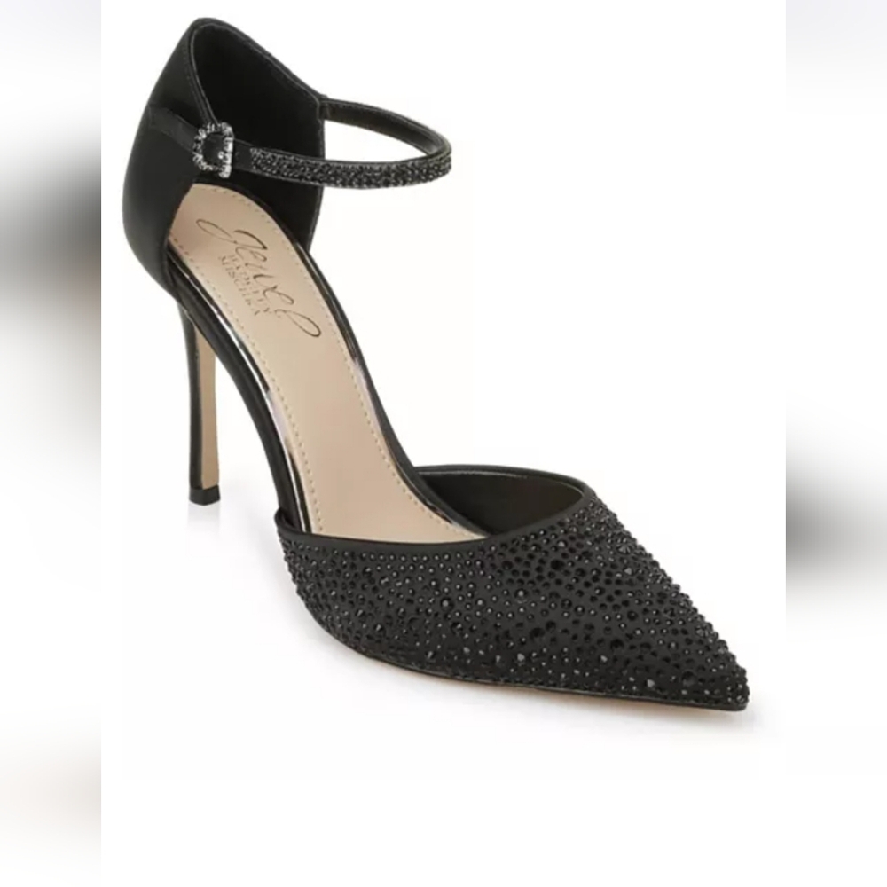 Jailene Ankle Strap Pump,Jewel Badgley Mischka, black with black rhinestones s10